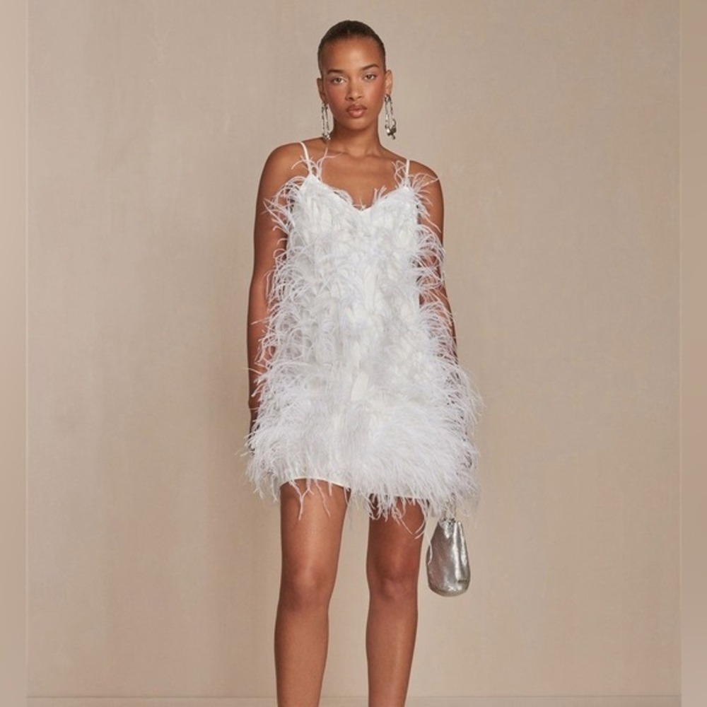 Cult Gaia Zariah White Feather Mini‎ Dress
